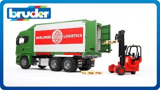 Bruder Toys SCANIA RSeries Cargo Truck with Forklift Attached 03580 [upl. by Annehsat]