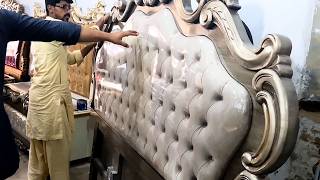 Fascinating Process of Making Diamond Tufted Headboard Bed with Crown [upl. by Sirraj]