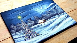 PASO A PASO Cómo Pintar un PAISAJE NAVIDEÑO  Tutorial de Pintura Acrílica para PRINCIPIANTES [upl. by Jacinthe]