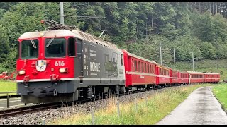 Swiss Trains Rhätische Bahn  Rhaetian Railway at Fideris [upl. by Nwadal]