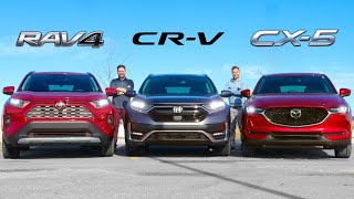 2020 Toyota RAV4 vs Honda CRV vs Mazda CX5  Crossover Fight [upl. by Sachsse317]