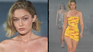 WOW Gigi Hadid Rocks DHL Parcel Tape Dress at Paris Fashion Week – Fashion Redefined [upl. by Lyle]