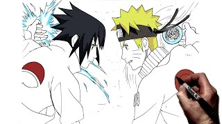 How To Draw Naruto Vs Sasuke Rasengan vs Chidori  Step By Step  Naruto [upl. by Olen493]