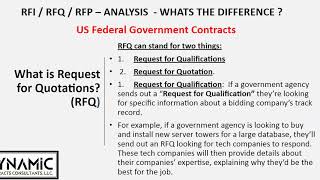 US FED GOVT CONTRACTS  RFP  RFQ  RFI ANALYSIS [upl. by Katy]