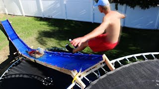 4 Story Trampoline Jump onto Water Slide EXTREME SPEED [upl. by Pius]