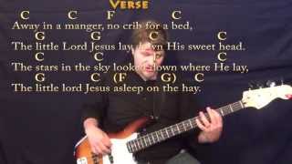 Away in A Manger Christmas Bass Guitar Cover Lesson in C wth ChordsLyrics [upl. by Ennove]