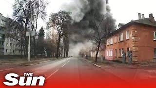 Huge explosion rocks Chernihiv after heavy Russian shelling [upl. by Gessner]