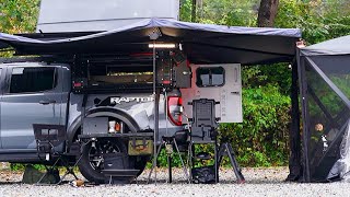 Best Truck Camping In The Morning Rain Ford Ranger Overland Camper [upl. by Sib]