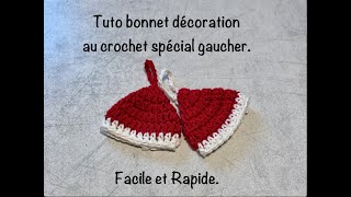 Tuto bonnet décoration au crochet spécial gaucher [upl. by Collins]