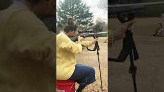 Farm lady shoots 300 MAGNUM gun tough weatherby [upl. by Arrak913]