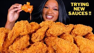 20 FRIED CHICKEN WINGS MUKBANG  TRYING NEW SAUCES [upl. by Ynaffets]