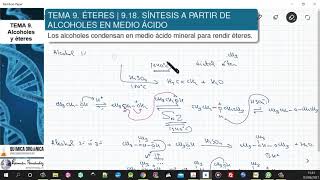 TEMA 9 ÉTERES  918 SÍNTESIS DE ÉTERES A PARTIR DE ALCOHOLES EN MEDIO ÁCIDO [upl. by Nirrak156]