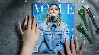 ASMR Vogue Magazine Flipping Tapping Face Tracing amp Brushing [upl. by Curran]