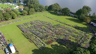 Highland Laddie as massed bands salute Chieftain at 2024 Scottish Pipe Band Championship by drone [upl. by Eissim39]