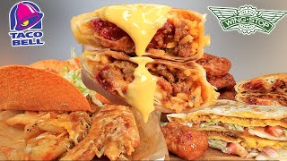 MUKBANG ASMR TACO BELL NEW GRILLED CHEESE FRIES GRILLED CHEESE BURRITO WINGSTOP MANGO HABANERO WINGS [upl. by Francine]