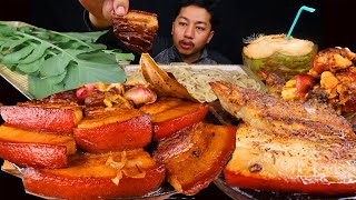 Pork Chop Braised Pork Belly Creamy Spaghetti Coconut water Mukbang [upl. by Zsamot185]