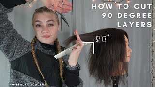 Milady chapter 16 Haircutting  Easy how to cut a 90 degree layered haircut  408 Beauty Academy [upl. by Gneh]