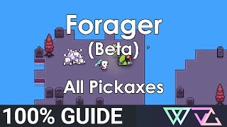 Forager Beta  100 Guide All Pickaxes Recipe Ingredients Materials [upl. by Oenire826]