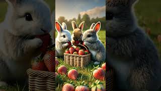 So cute rabbit bunnies eating strawberries viralvideo rabbit bunnies [upl. by Orville]