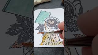 ☕️🤎📚 colorisation à laquarelle dun tampon de lacompagniedeselfes aquarelle [upl. by Marou]