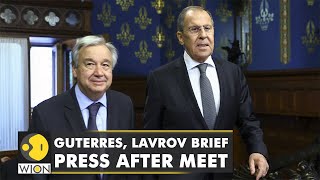 UN SecretaryGeneral Guterres Russian FM Lavrov brief press after meeting in Moscow  English News [upl. by Nathan]