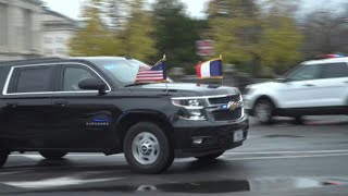 French President Macron arrives by car at Library of Congress  AFP [upl. by Carlina]