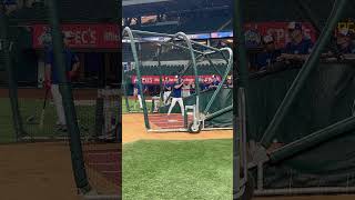 Evan Carter rehabbing a back injury takes batting practice at Globe Life Field rangers [upl. by Sibell]