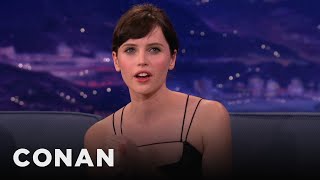 Felicity Jones SheepBirthing Showbiz Start  CONAN on TBS [upl. by Yenaffit]