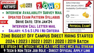 Zoho Biggest OFF Campus Drive 2024  2023  20222019 Batch  Direct Hiring  Drive Date 13 Jan24 [upl. by Llerrehc]