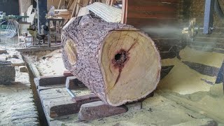 Sawing Think Log  Wood Cutting  Sawmill Wood Working [upl. by Greta238]