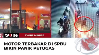 Detikdetik Motor Terbakar saat Isi BBM di SPBU Bekasi  tvOne Minute [upl. by Millie714]