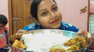 eating rice with Aloo bhaja mixed vegPulao n chicken koshaASMR foodietdp2775 [upl. by Semadar]