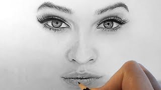 How to draw shade realistic eyes nose and lips with graphite pencils  Step by Step [upl. by Furgeson]