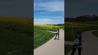 Planespotter roller skater and business jet final approach near Zurich airport and Oberglatt [upl. by Esyla842]