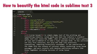 How to beautify the html code in sublime text 3 [upl. by Ennahgem209]