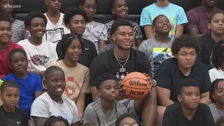 PJ Dozier who once attended the Alex English Basketball Skills Camp returns as a guest speaker [upl. by Mable]