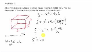 Optimization Minimize Surface Area of a Box Given the Volume [upl. by Haridan]