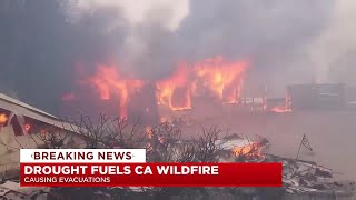 Drought fuels California wildfire causing evacuations [upl. by Lanza275]