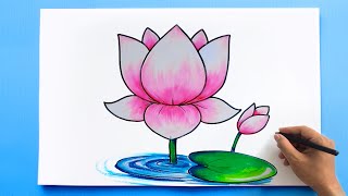 Lotus Drawing 💮 How to draw Lotus Flower step by step easy [upl. by Tnomad193]