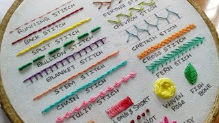 20 Basic Hand Embroidery Stitches Sampler for Absolute Beginners [upl. by Azile]