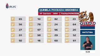 Sorteos 8067 Quiniela Matutina y 3604 Poceada Misionera 01 de Abril del 2024 [upl. by Imelida]