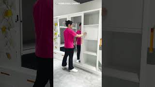 Bedroom Steel Cabinet Closet Almirah 2 Sliding Door Printing Metal Wardrobe Cupboard With Safe Box [upl. by Shandy549]