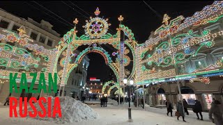 KAZAN Russia CHRISTMAS LIGHTS on Bauman Walking Street at Night in The Winter 20222023 [upl. by Kristyn]