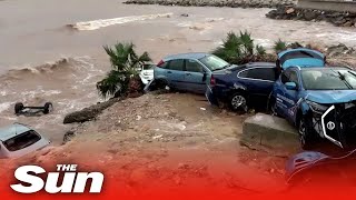 Spain floods Torrential rain inundates towns cutting electricity and rail services [upl. by Sheley505]