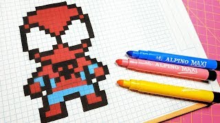 Handmade Pixel Art  How To Draw Spiderman pixelart [upl. by Sarson]