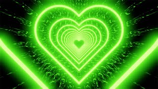 Neon Tunnel of Green Hearts on a Mirrored Black Background 4K Video Loop [upl. by Nasaj]