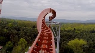 Sky Scream Roller Coaster POV Premier Launched Ride Holiday Park Germany Achterbahn [upl. by Nibbor]