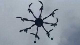 Turnigy Talon Octocopter First Flight 283611 750kV Motors UBEC 30a ESCs KK21 Steveis SW 112S1 [upl. by Ylloh]