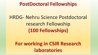 Postdoctoral Fellowship I HRDG Nehru Science Postdoctoral research Fellowship for CSIR Laboratories [upl. by Borgeson181]