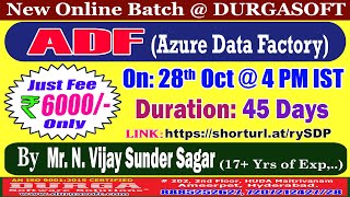 ADF Azure Data Factory Online Training  DURGASOFT [upl. by Ecienaj]